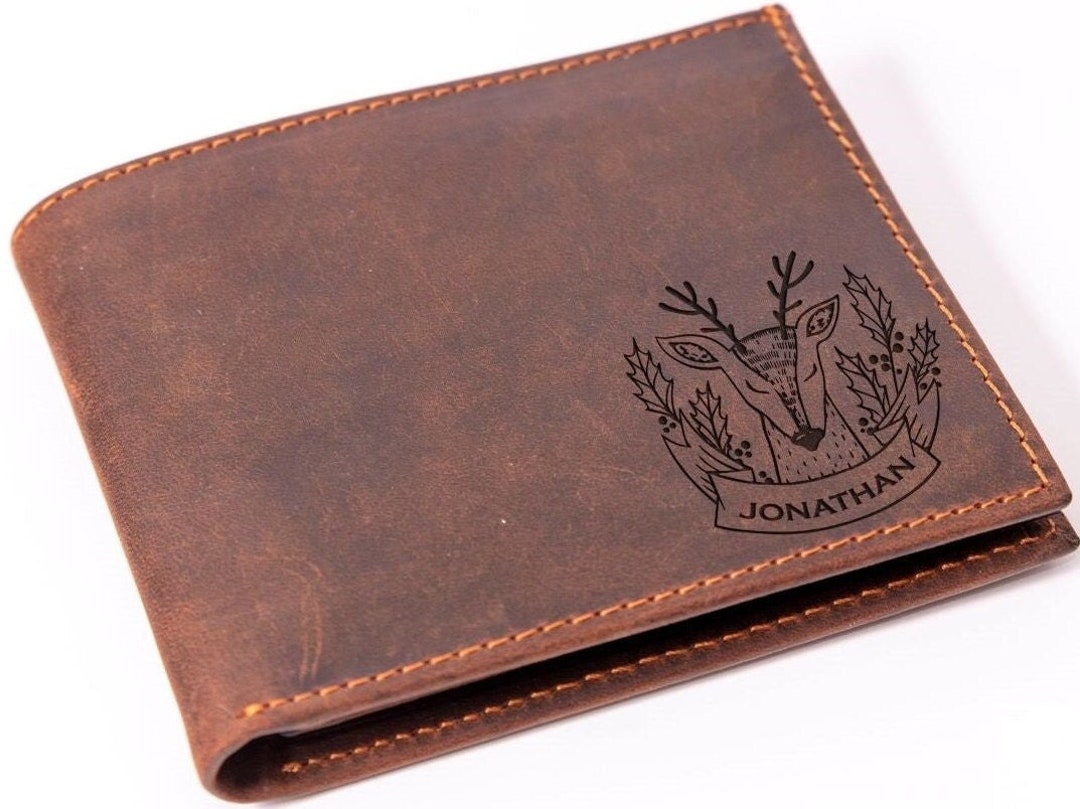 Personalized Deer Leather Wallet, Customized Wallet Name for Men
