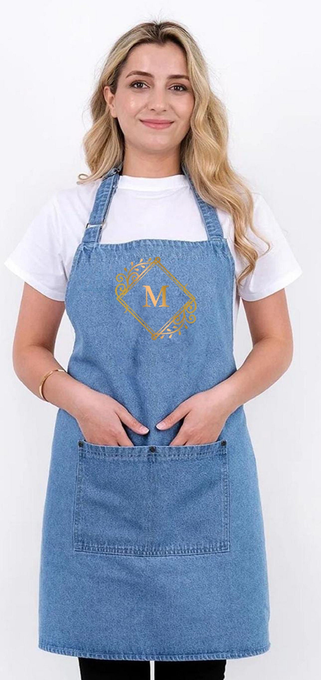 Denim Apron With Pockets, Custom Logo Apron, Minimalist Style Aprons