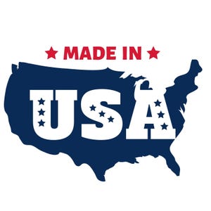 Puede incluir: Gr&aacute;fico que presenta el contorno de los Estados Unidos en azul marino, con la palabra "USA" en blanco, adornada con estrellas. Encima del mapa, el texto "MADE IN" se muestra en rojo.