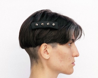 Black studded barrette | Velvet hair accessory | Avant Garde clip | Handmade punk style headpiece | Made in Italy barrette