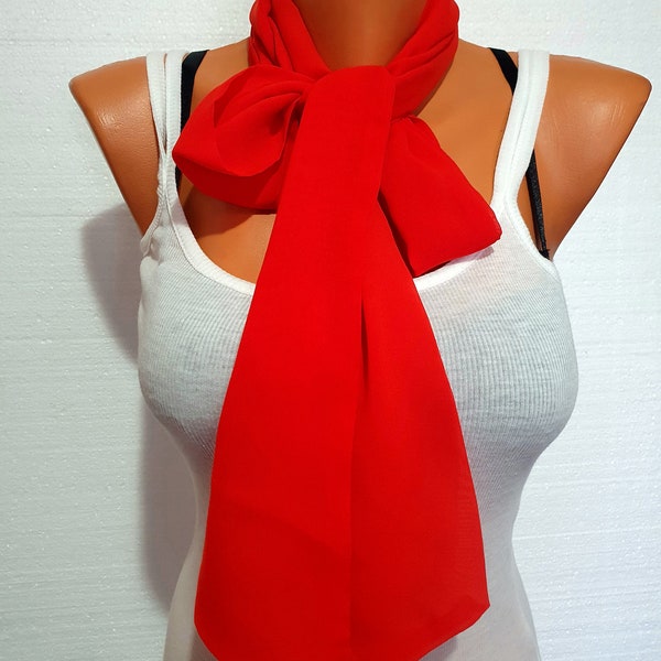 Love Gift Red Skinny Soft Scarf for Effotless Style,Long Narrow Red Detachable Removeable Neck Scarf, Unisex Red Narrow Scarf Shawl Lariat