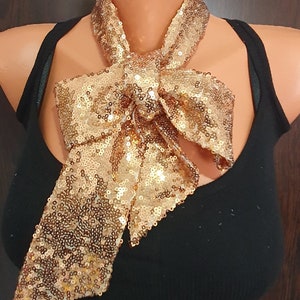 Gold Sequin Skinny Scarf, Sparkly Neck Scarf ,Glamorous Disco Party Concert Artistic Accessory, Festival Concert Wear