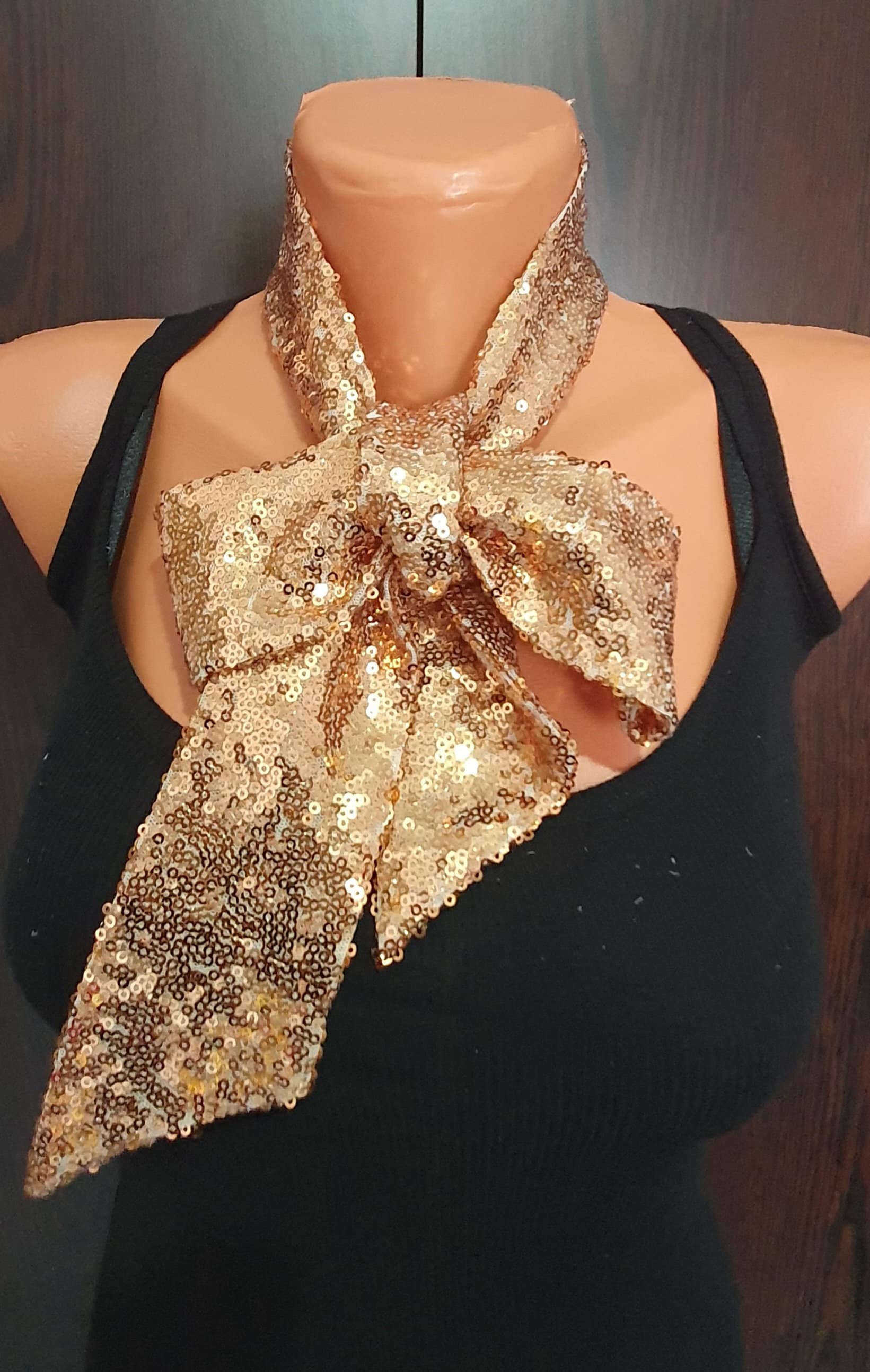 Elegant Gold Sequin Hair Scarf Sequin Bandana. Glitter Gold Shiny Lace Head Scarf. Festival  main image 3