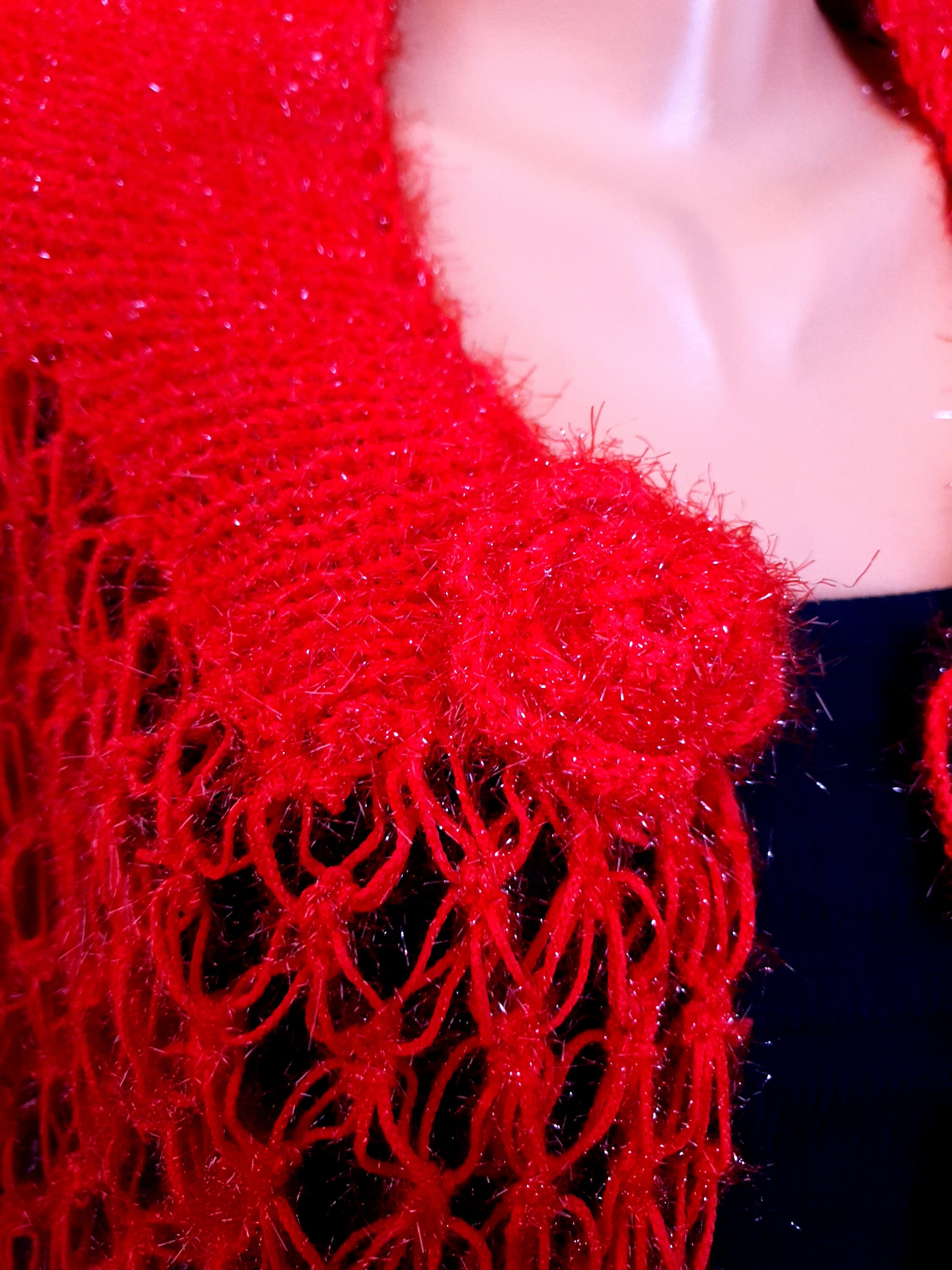 Christmas Red Glittering Crochet Bolero Cardigan Shawl Wrap,Sparkle Shawl Scarf,Fall Winter Crochet