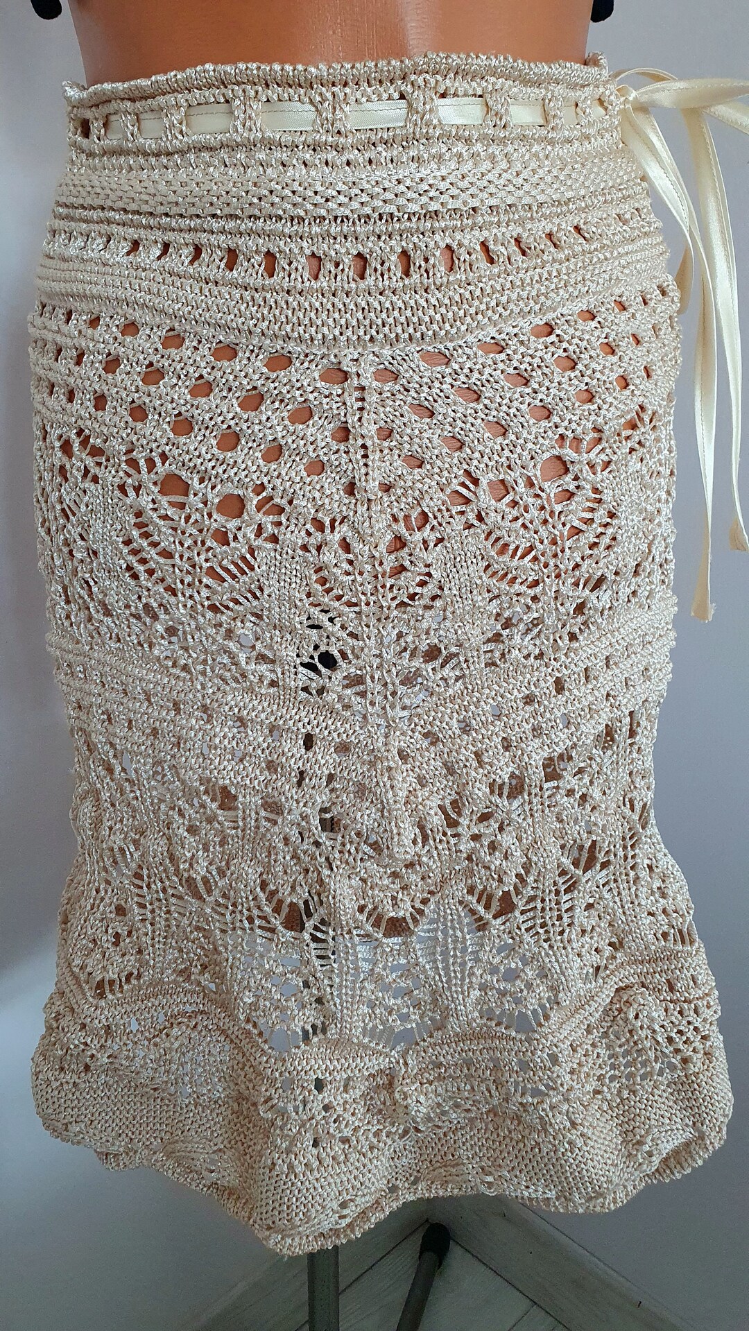 Beige Knitted / Crochet Hollow Out Skirt Summer Women Beach - Etsy