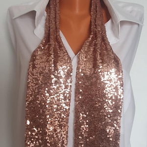 Mocha Chocolate Sequin Sparkly Ascot Scarf for MenWomen,StatementNeck Scarf,Unisex Wedding Stage Performance Outfit,Glam Rock Party Neckwear