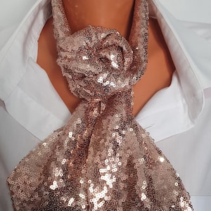 Rosegold Sequin Sparkly Ascot Scarf for Men Women,Statement Neck Scarf, Unisex Wedding Stage Performance Outfit,Glam Rock Party Neckwear