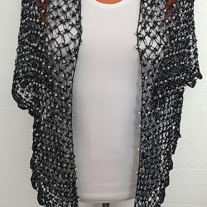 White Pearl Black Silver Lurex Crochet Shawl&Shrug ,Black Spider Web Boho Evening Occasion Party Accessory,Unique Gift,Black Lurex Hip Shawl
