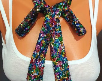 Rainbow sequins skinny long sash tie necklace choker belt Rainbow Sequins Skinny Long Sash Tie Necklace Choker Belt - Etsy main image 2