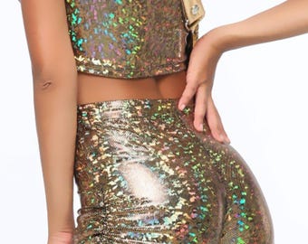 Holografische roller meisjesshort, sprankelende raveshort in 13 kleuren, perfect cadeau voor skaters en festivaloutfits