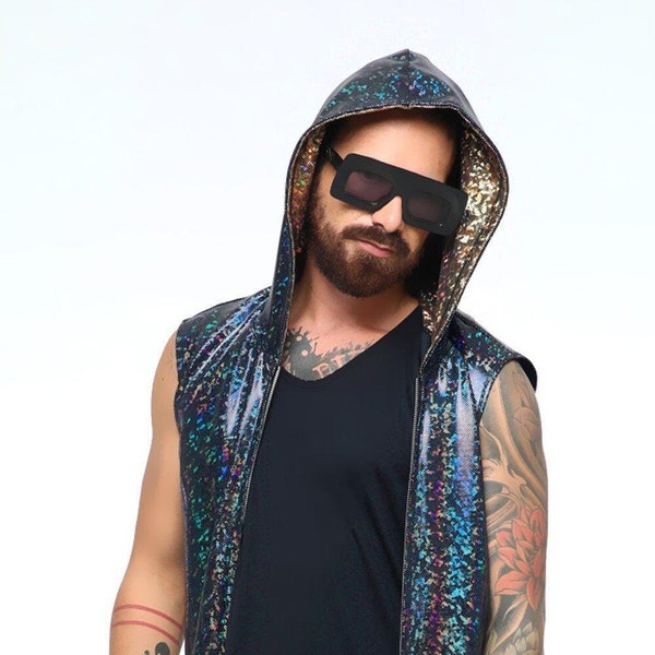 Mens Holographic Sleeveless Hoodie | 13 Colors