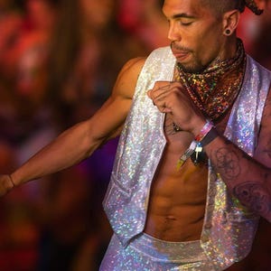 Men&#39;s Holographic Vest, Eye-Catching Disco Dancewear in 13 Vibrant Colors, Perfect Gift for Performers and Festival Guys, Mens Rave Outfit