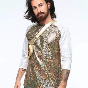 Metallic Gold Leather Belt - Single Pocket Festival Utility Belt image 4