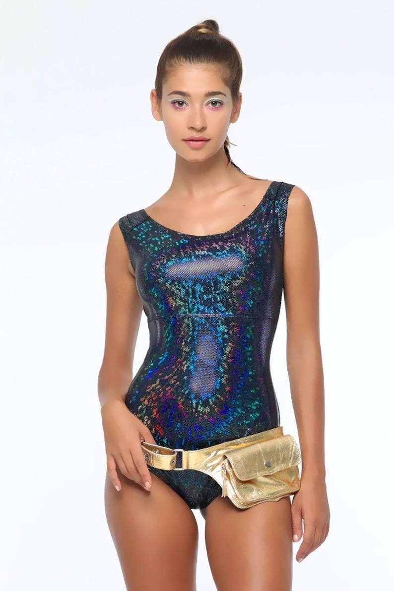 Metallic Gold Leather Belt - Single Pocket Festival Utility Belt image 1
