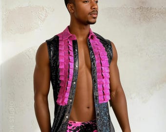 Wedding Crasher Disco Shirt: Ärmelloses Holo-Shirt im Tuxedo-Style in 25+ Farben