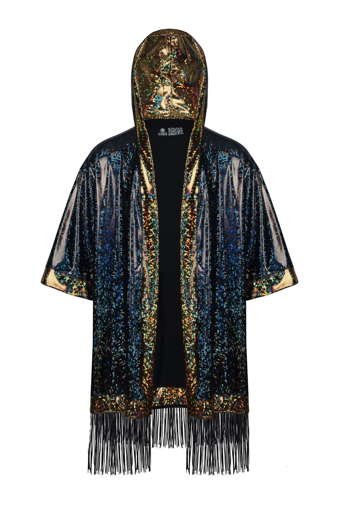 Jimmy Rave Robe Design Holographic Hooded Rave Kimono With Fringe, Customizable Colorful Robe ...