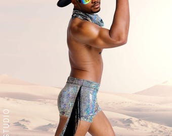 Men's Holographic Chaps in 13 Vibrant Colors, Eye-Catching Party Outfit, Festival Looks for Him, Guys Clubwear