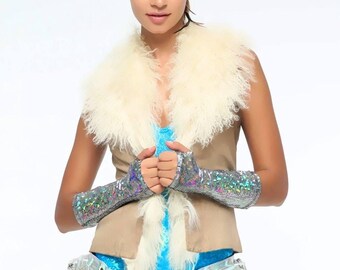 Holographic Leather Utility Belt: Festival Ready with Multiple Zip Pockets