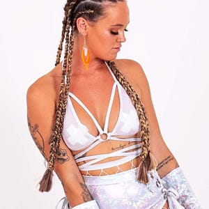 Holografische bootyshort met veters: hoge taille, ravefestivalstijl - 25+ kleuren afbeelding 3