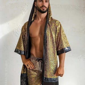 Kimono holográfico con capucha y flecos (Talla única, más de 20 colores)