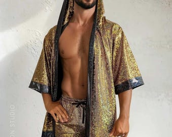 Holografischer Kimono mit Kapuze und Fransen (One Size, 20+ Farben)
