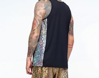 Mens Holographic Tank Top | Festival Rave Muscle Shirt (Handmade)