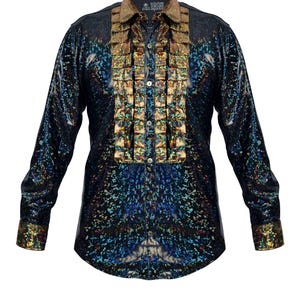 Holographic Long Sleeve Disco Tuxedo Shirt