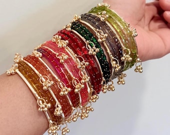 Kasjmier glazen armbandenset | Veelkleurige Ghungroo-bedels, feestelijke Indiase sieraden