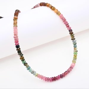 Watermelon Tourmaline Gemstone Beaded Necklace, Multi Tourmaline Rondelle Beads Necklace, 3-3.5 MM Tourmaline Gemstone Necklace Women&#39;s Gift