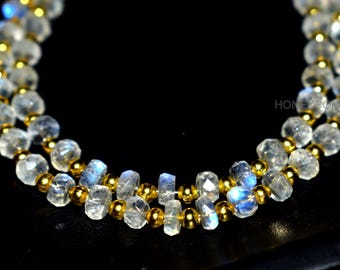AAA Natural Rainbow Moonstone Rondelle Beads Strand - 6mm Faceted - 8 Inch - GEMEXY
