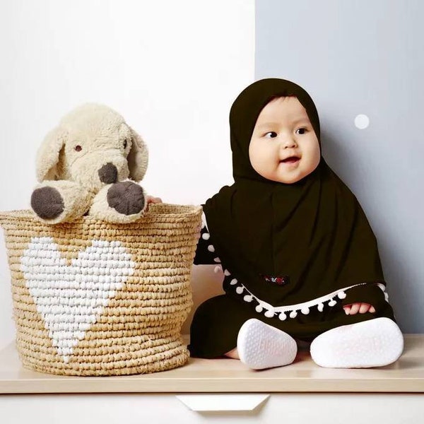 Hijab bébé pompon ensembles hijab et robe naissance à 12 mois noir