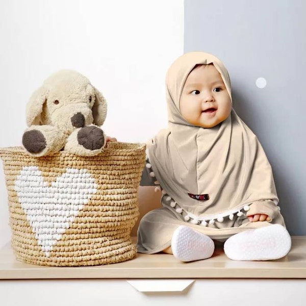 Baby hijab pompom sets hijab and dress newborn to 12 months khaki
