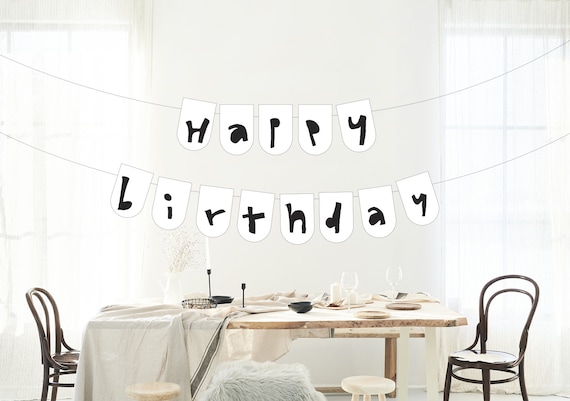 PRINTABLE Birthday Banner Black and White Kids Party | Etsy