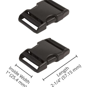 May include: Black plastic buckle with a 1 inch (2.54 cm) inside width and a 2-1/4 inch (5.72 cm) length. HAR1-SRB-B-TWO www.ByAnnie.com