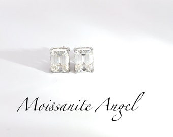 Moissanite earrings studs Emerald cut 6 Carats Total