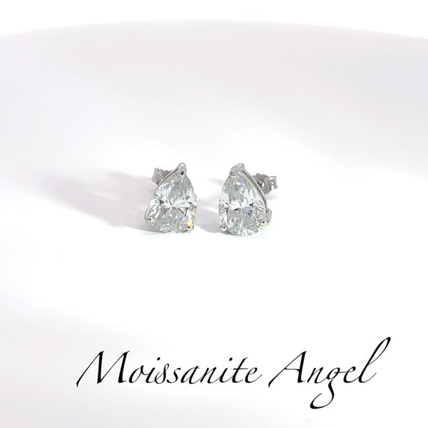 Gorgeous 4 Carat total weight Moissanite Pear Shape Stud Earrings