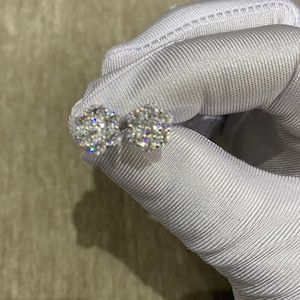100% Authentic Moissanite Earrings Studs  Cluster 2 carat each ear screw backs, VVS1 clarity, Diamond tester Approved.