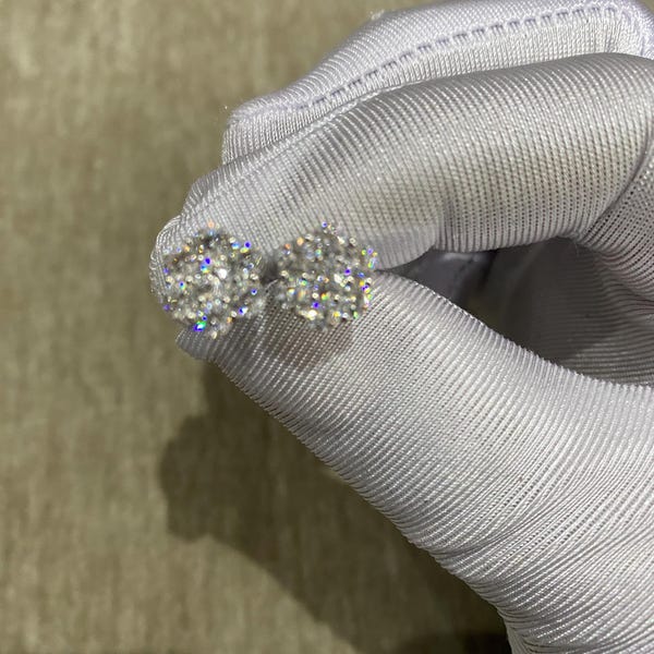 100% Authentic Moissanite Earrings Studs  Cluster 2 carat each ear screw backs, VVS1 clarity, Diamond tester Approved.