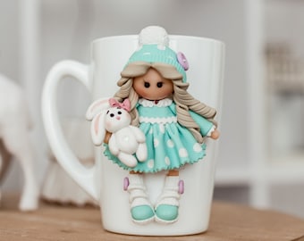 3D-dockkopp, polymerlera-mugg, flickakopp, söt kopp, flickvänkopp, personlig kopp, rolig present, kaffekopp, temugg, nyårsmugg, tilda