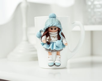 3D-dockkopp, polymerlera-mugg, flickakopp, söt kopp, flickvänkopp, personlig kopp, rolig present, kaffekopp, temugg, nyårsmugg, tilda