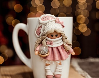 3D-dockkopp, polymerlera-mugg, flickakopp, söt kopp, flickvänkopp, personlig kopp, rolig present, kaffekopp, kopp med en kanin, nyårsmugg
