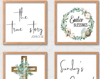 Easter Tiered Tray Sign Digital Prints - 4X4 digital downloads- Print at Home- Easter Printables for Tiered Tray and Displays- Easter DIY