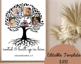Editable Family Tree Template for Family Photos with Bible Verse/ Wall Hanging/ Digital Print