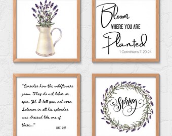 Spring 4x4 inch digital prints with Bible Verses - PDF, PNG, SVG - digital download for framing, crafting, tiered tray signs
