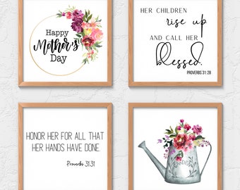 Mother's Day Digital Prints -4x4 inch pdf, png, svg- Mother's Day Bible Verses for Tiered Tray Decor, Table Decor; framing or crafting