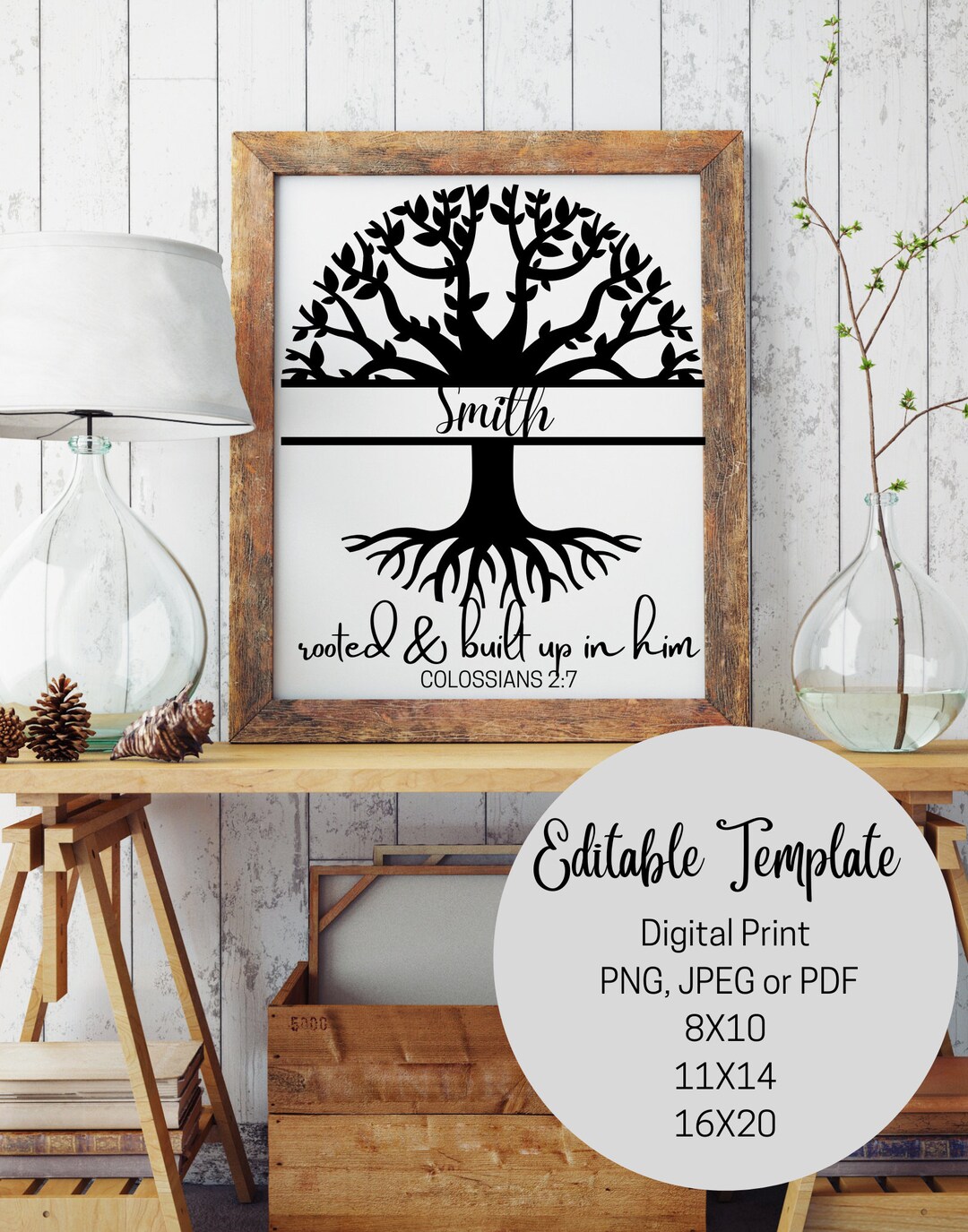 Editable Family Tree Template With Bible Verse - Personalize With Your ...