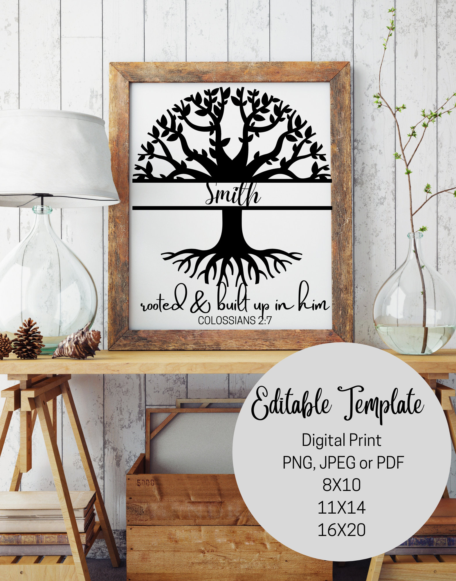 Editable Family Tree Template With Bible Verse Personalize With Your ...