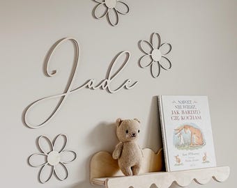 Personalisiertes Namensschild Holz, Babyzimmer Name Schriftzug, Gänseblümchen Kinderzimmer Deko Mädchen, Holzbuchstaben Wand