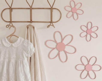 Daisy Blumen Holz Wanddeko, Rosa Kinderzimmer Dekoration Mädchen, Gänseblümchen Wandbild, Babyzimmer Wandkunst, Holzblumen Set