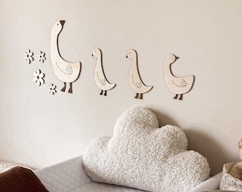 Hölzerne Gänse, Wanddekoration, Babyzimmer, wooden geese, Nursery Wall Decoration, Boho, flowers, Kinderzimmer, Childroom, Babyroom